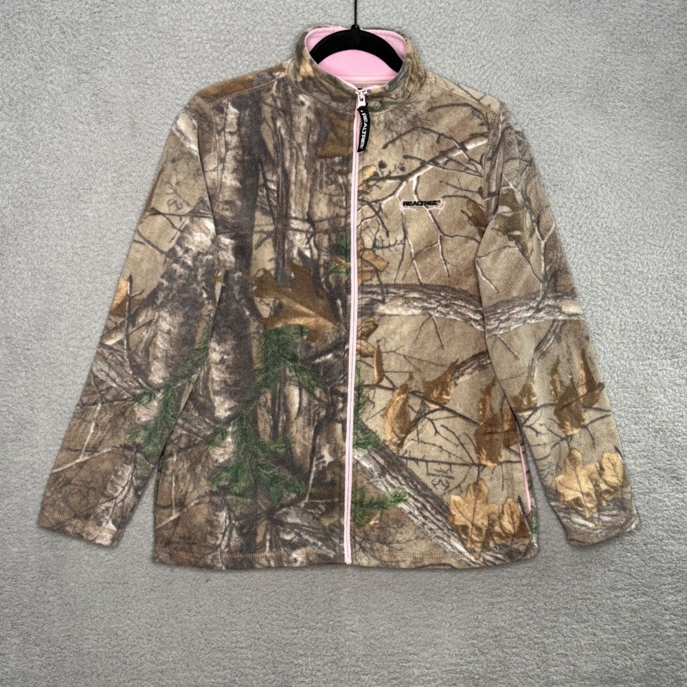 Realtree Xtra Camo Fleece Jacket Womens Medium Full Zip Pink Trim W313395